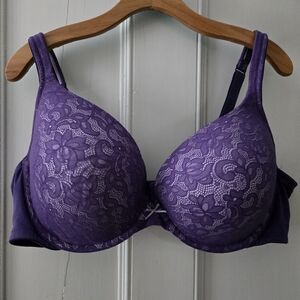 Cacique Boost Plunge Lace Underwire  Bra Purple Size 46D
